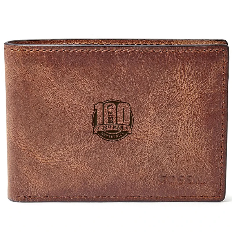 Fossil Brown Texas A&M Aggies 12th Man Centennial Leather Derrick Front Pocket Bifold Wallet
