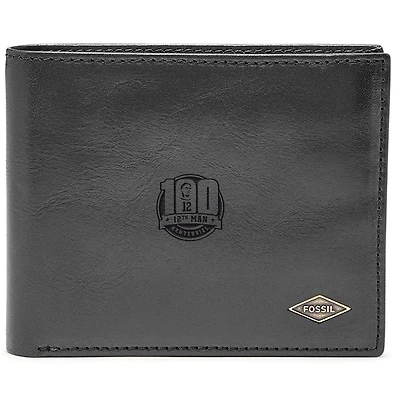 Fossil Black Texas A&M Aggies 12th Man Centennial Leather Ryan RFID Flip ID Bifold Wallet