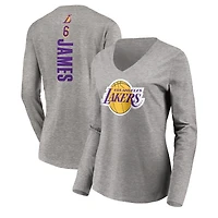 Women's LeBron James Heathered Gray Los Angeles Lakers #6 Playmaker Name & Number Long Sleeve V-Neck T-Shirt