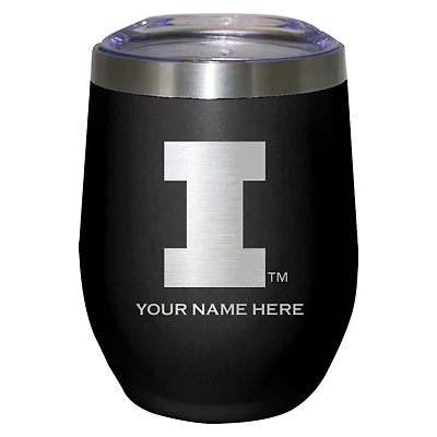 Black Illinois Fighting Illini 12oz. Personalized Etched Stemless Tumbler