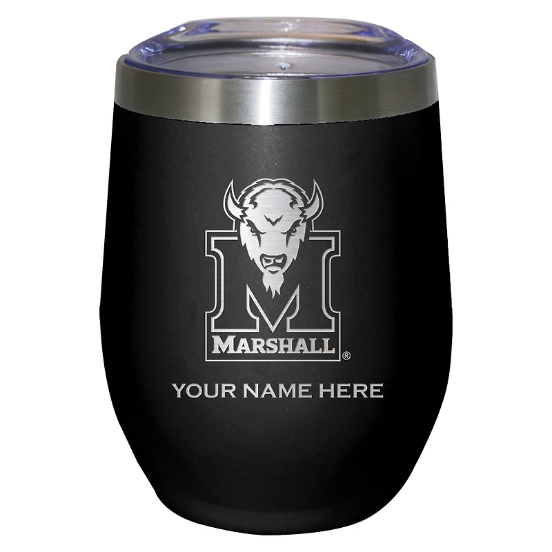 Black Marshall Thundering Herd 12oz. Personalized Etched Stemless Tumbler