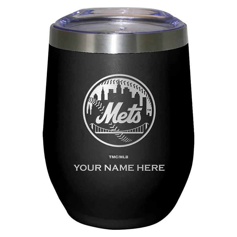 Black New York Mets 12oz. Personalized Etched Stemless Tumbler