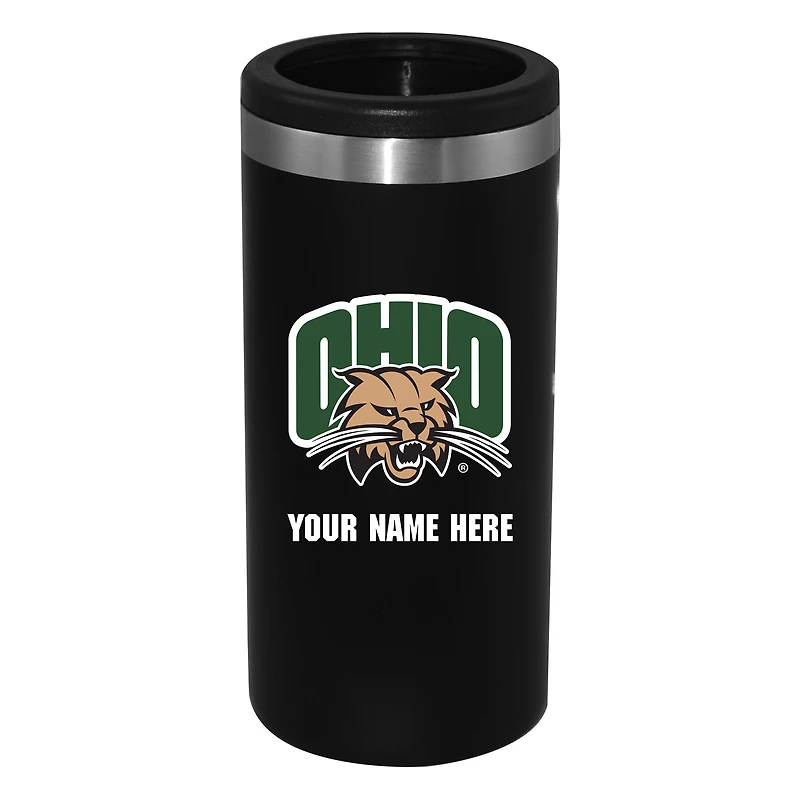 Black Ohio Bobcats 12oz. Personalized Slim Can Holder