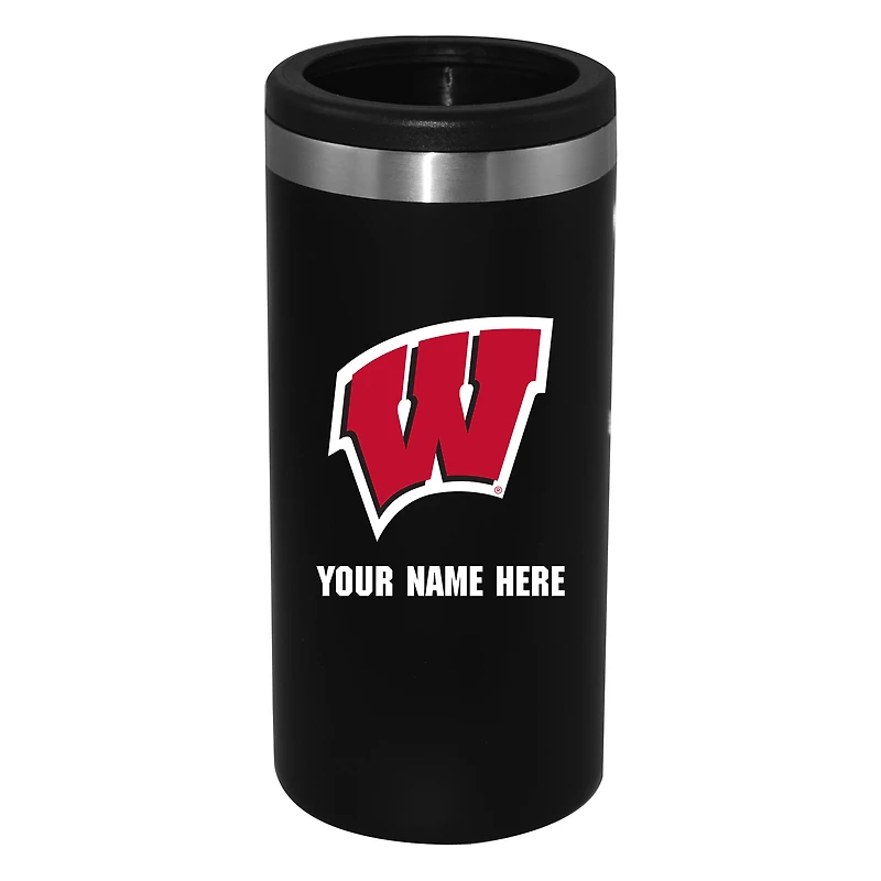 Black Wisconsin Badgers 12oz. Personalized Slim Can Holder