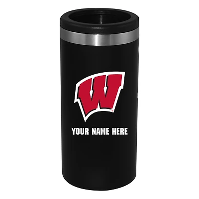Black Wisconsin Badgers 12oz. Personalized Slim Can Holder