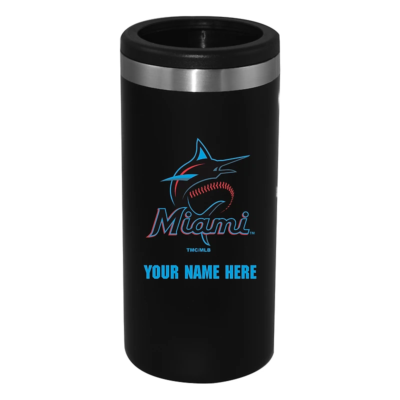 Black Miami Marlins 12oz. Personalized Slim Can Holder