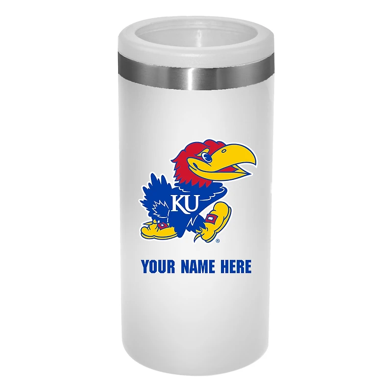 White Kansas Jayhawks 12oz. Personalized Slim Can Holder