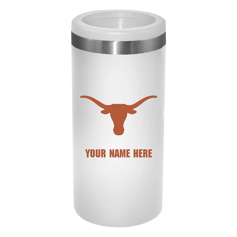 White Texas Longhorns 12oz. Personalized Slim Can Holder