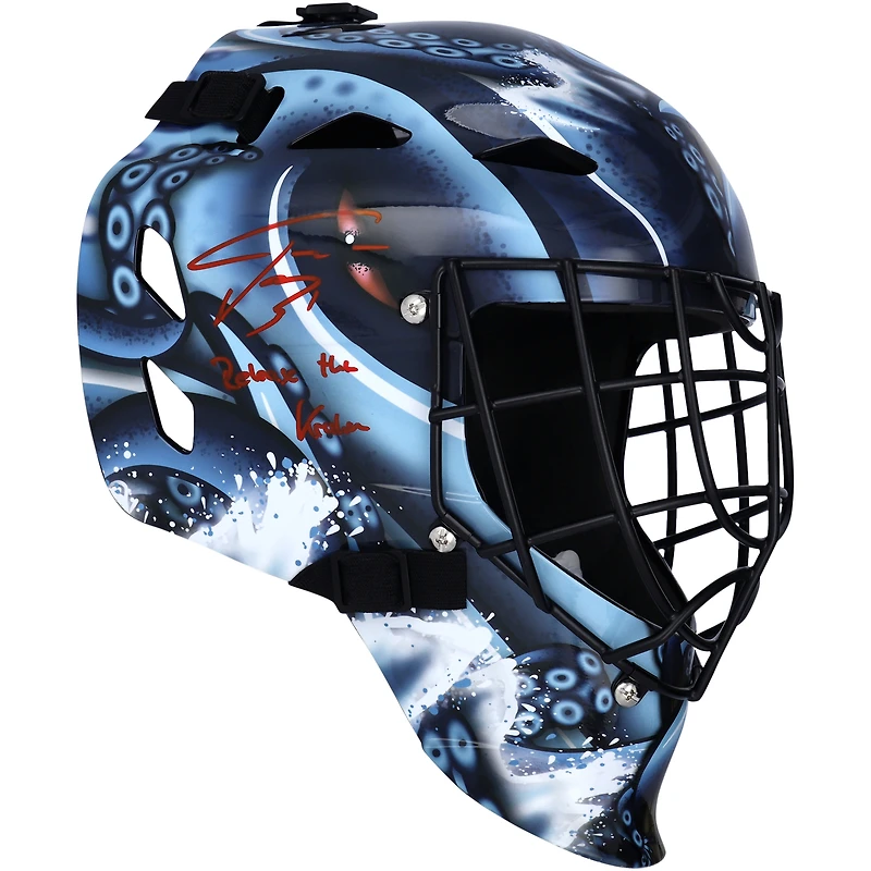 Philipp Grubauer Seattle Kraken Autographed Replica Goalie Mask with "Release The Kraken" Inscription