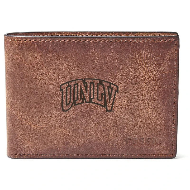 Men's Fossil Brown UNLV Rebels Leather Derrick Front Pocket Bifold Wallet
