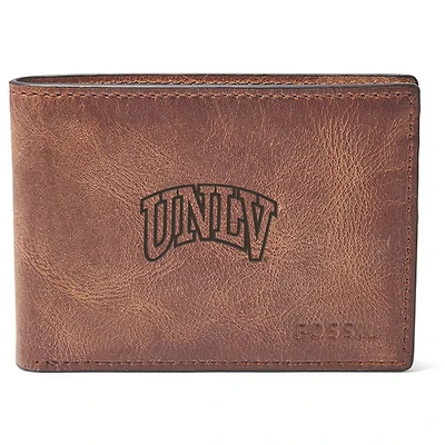 Men's Fossil Brown UNLV Rebels Leather Derrick Front Pocket Bifold Wallet