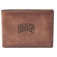 Men's Fossil Brown UNLV Rebels Leather Derrick Front Pocket Bifold Wallet