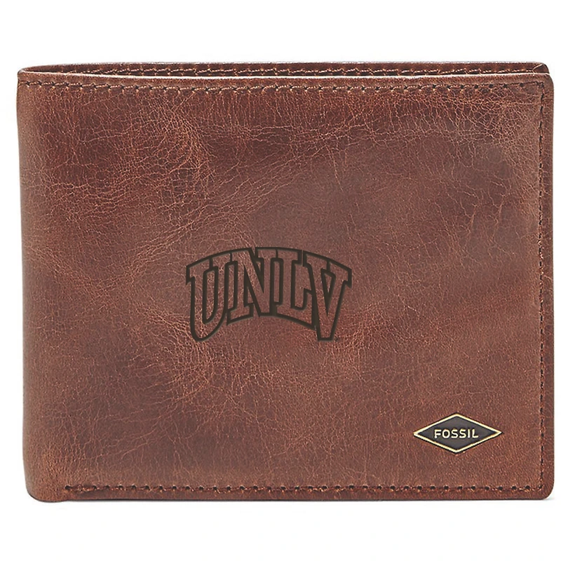Men's Fossil Brown UNLV Rebels Leather Ryan RFID Flip ID Bifold Wallet