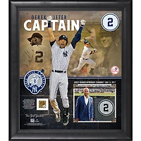 Derek Jeter New York Yankees Framed 15" x 17" Jersey Retirement Collage with a Capsule of Game Used Dirt
