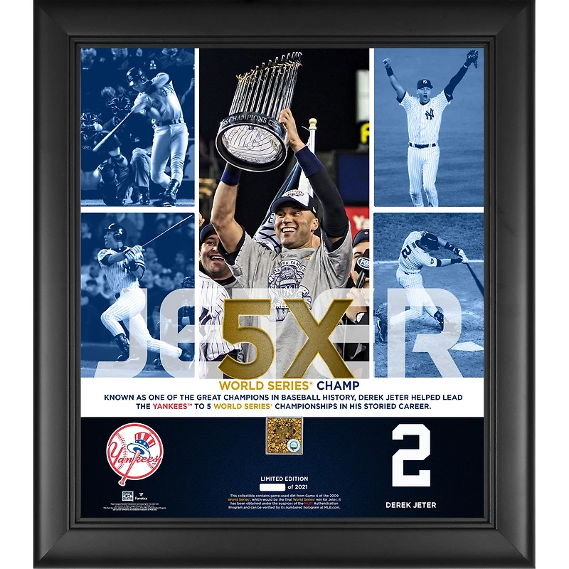 Derek Jeter New York Yankees Framed 15" x 17" 5X World Series Champion Collage with a Capsule of Game-Used Dirt - Limited Edition of 2021