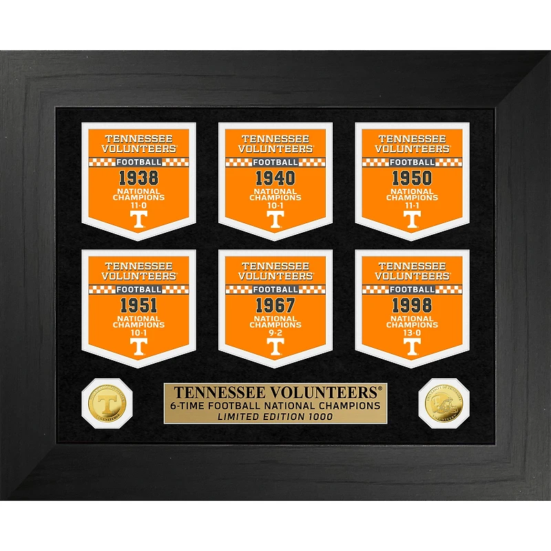 Highland Mint Tennessee Volunteers 6-Time Football National Champions 12'' x 15'' Gold Deluxe Banner Collection Frame