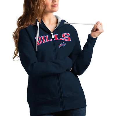 Women's Antigua Navy Buffalo Bills Wordmark Victory Full-Zip Hoodie