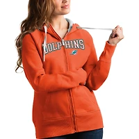 Women's Antigua Orange Miami Dolphins Wordmark Victory Full-Zip Hoodie