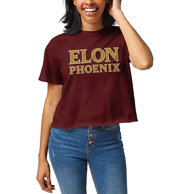 Women's League Collegiate Wear Maroon Elon Phoenix Clothesline Cropped T-Shirt