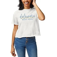 Women's League Collegiate Wear White Delaware Fightin' Blue Hens Script Clothesline Cropped T-Shirt