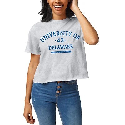 Women's League Collegiate Wear Ash Delaware Fightin' Blue Hens Wordmark Clothesline Cropped T-Shirt