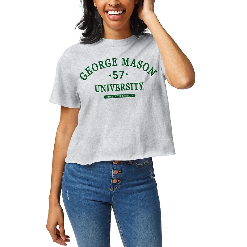 Women's League Collegiate Wear Ash George Mason Patriots Wordmark Clothesline Cropped T-Shirt