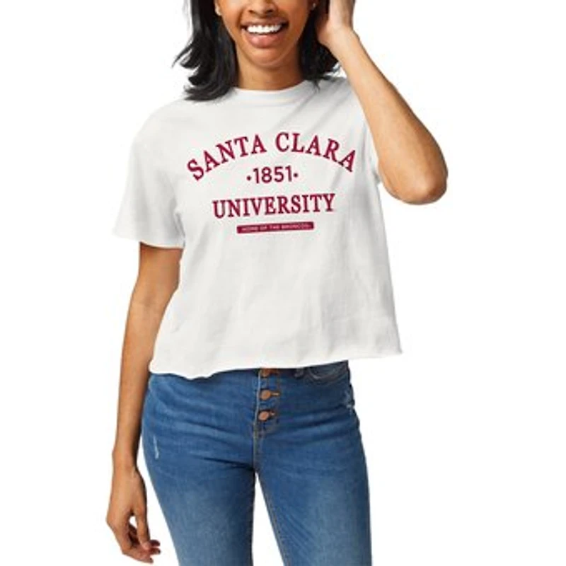 Women's League Collegiate Wear White Santa Clara Broncos Wordmark Clothesline Cropped T-Shirt