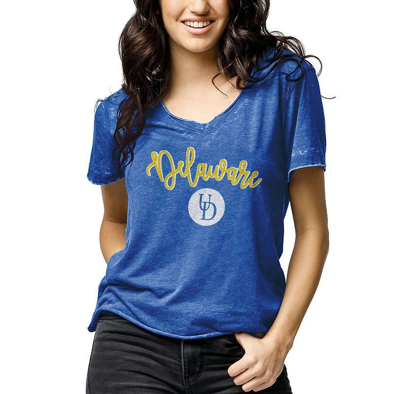 Women's League Collegiate Wear Heathered Royal Delaware Fightin' Blue Hens Loose Fit V-Neck T-Shirt