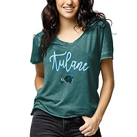 Women's League Collegiate Wear Heathered Green Tulane Green Wave Loose Fit V-Neck T-Shirt