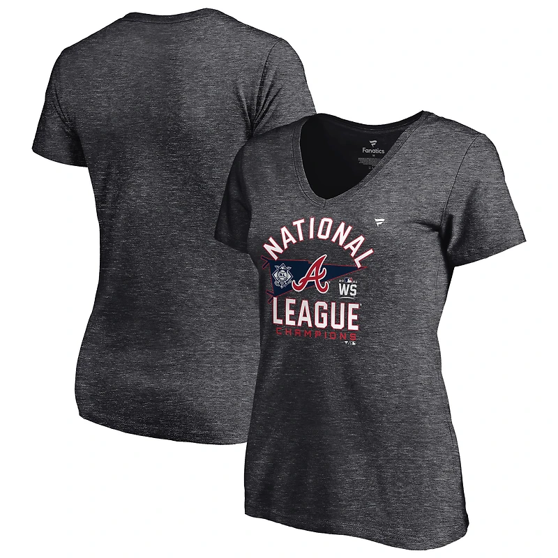 Women's Fanatics Heathered Charcoal Atlanta Braves 2021 National League Champions Locker Room Plus Size V-Neck T-Shirt