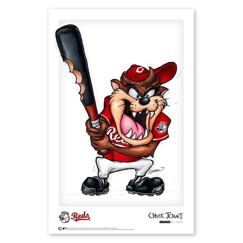 Tasmanian Devil Cincinnati Reds 11'' x 17'' Looney Tunes Fine Art Print