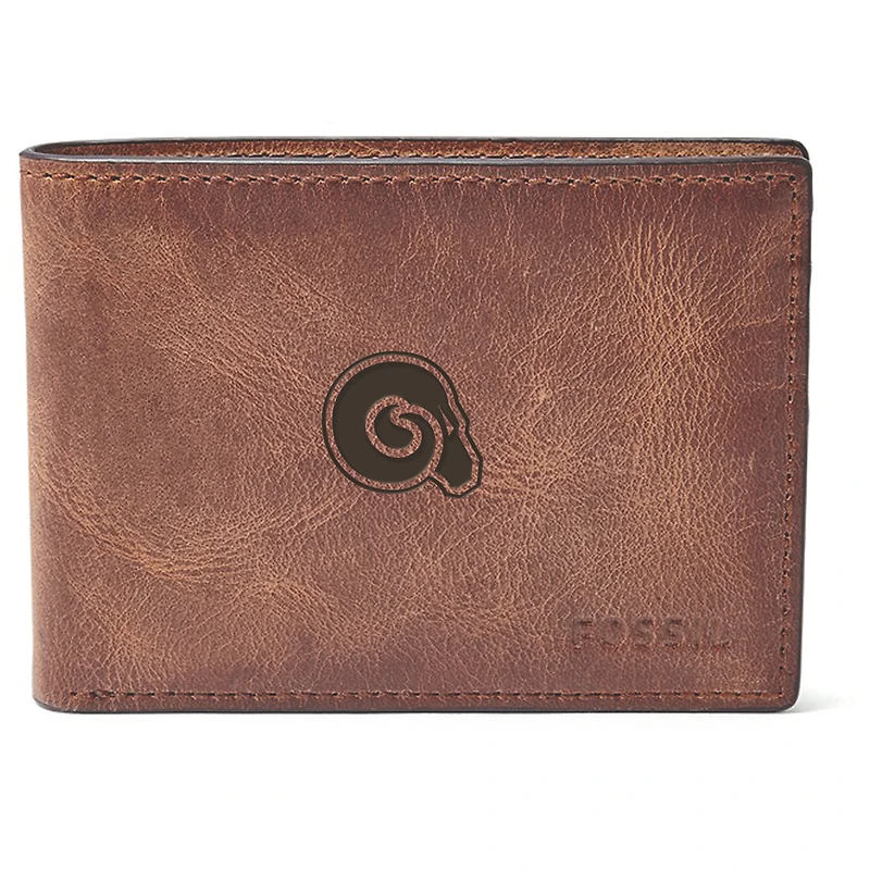 Men's Fossil Brown Albany State Golden Rams Leather Derrick Front Pocket Bi-Fold Wallet