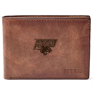 Men's Fossil Brown Clark Atlanta University Panthers Leather Derrick Front Pocket Bi-Fold Wallet