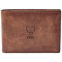 Men's Fossil Brown Fort Valley State Wildcats Leather Derrick Front Pocket Bi-Fold Wallet