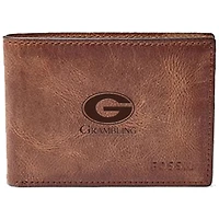Men's Fossil Brown Grambling Tigers Leather Derrick Front Pocket Bi-Fold Wallet