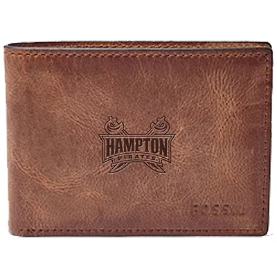 Men's Fossil Brown Hampton Pirates Leather Derrick Front Pocket Bi-Fold Wallet