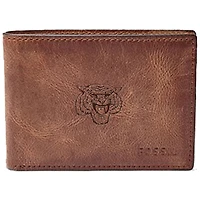 Men's Fossil Brown Morehouse Maroon Tigers Leather Derrick Front Pocket Bi-Fold Wallet