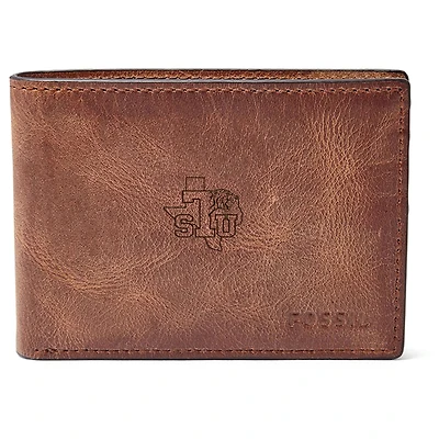 Men's Fossil Brown Texas Southern Tigers Leather Derrick Front Pocket Bi-Fold Wallet