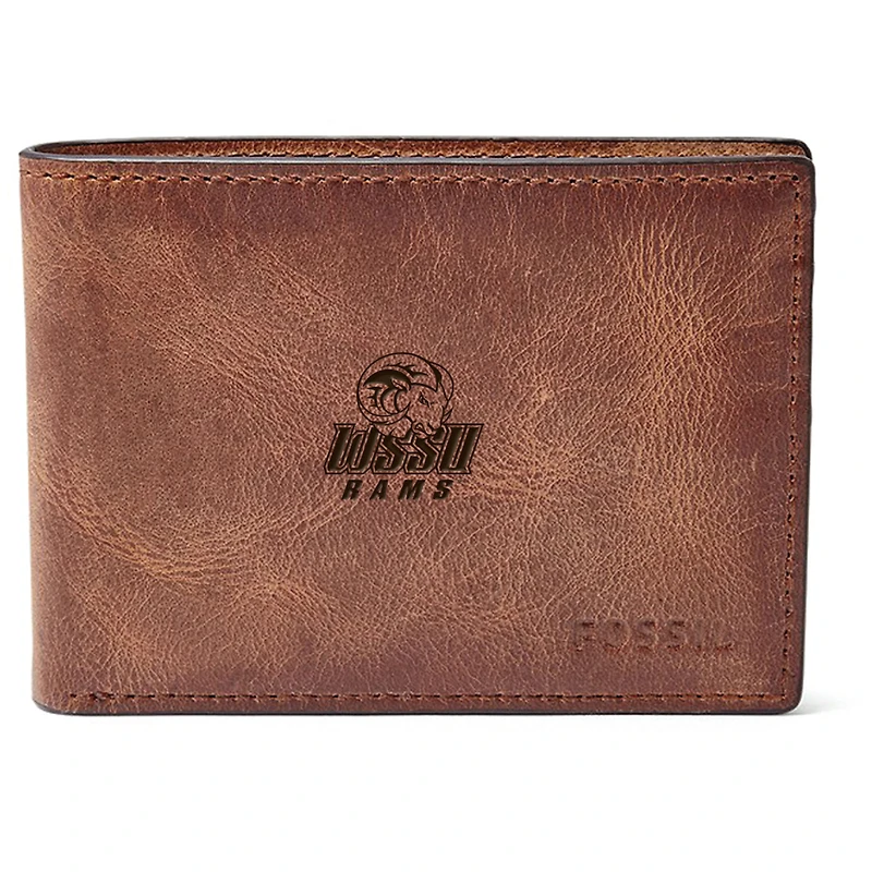 Men's Fossil Brown Winston-Salem State Rams Leather Derrick Front Pocket Bi-Fold Wallet