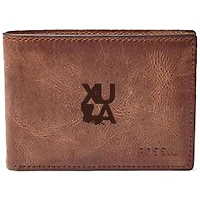 Men's Fossil Brown XULA Gold Leather Derrick Front Pocket Bi-Fold Wallet