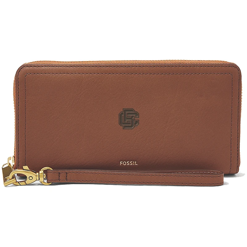 Women's Fossil Brown Bethune-Cookman Wildcats Leather Logan RFID Zip Around Clutch