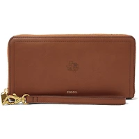 Women's Fossil Brown Texas Southern Tigers Leather Logan RFID Zip Around Clutch