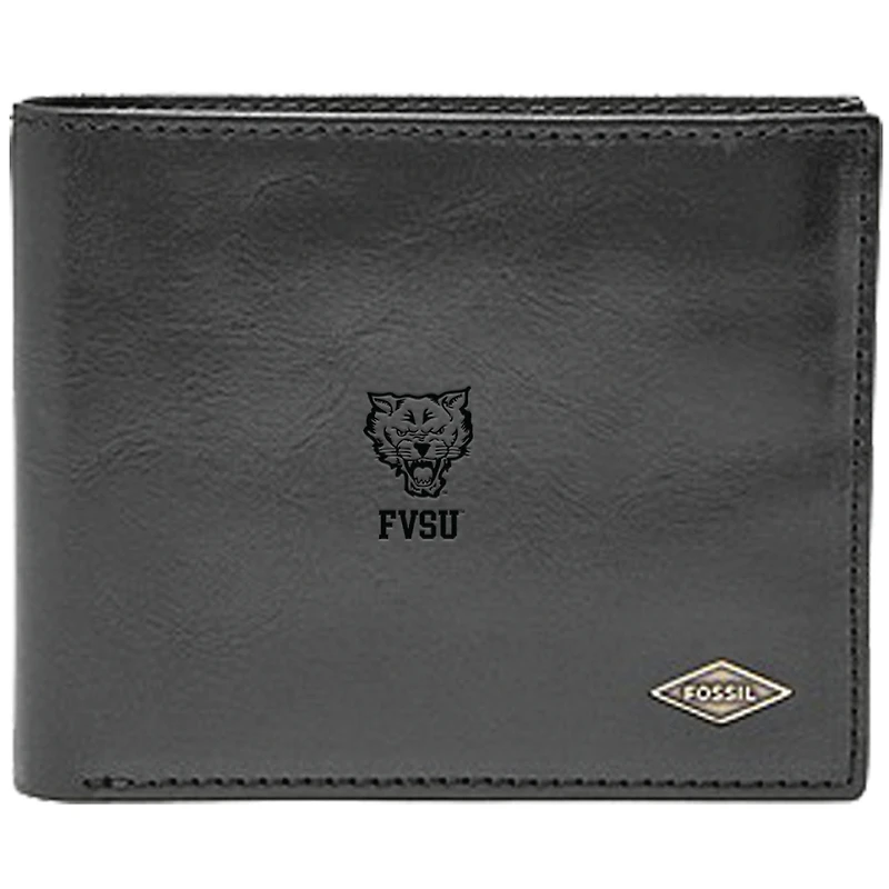 Men's Fossil Black Fort Valley State Wildcats Ryan RFID Flip ID Bi-Fold Wallet