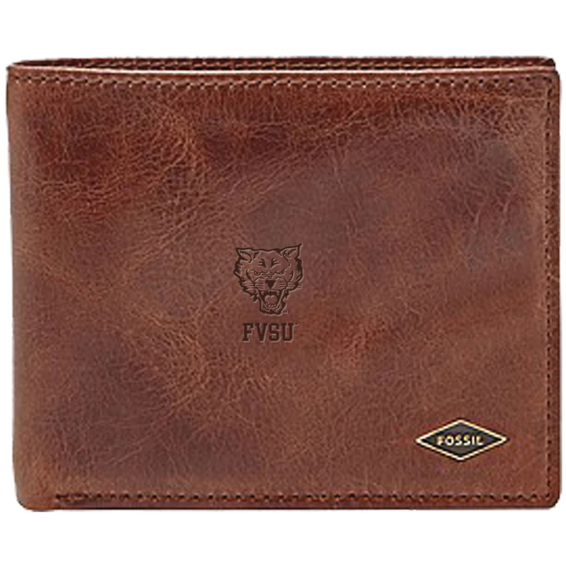 Men's Fossil Brown Fort Valley State Wildcats Ryan RFID Flip ID Bi-Fold Wallet