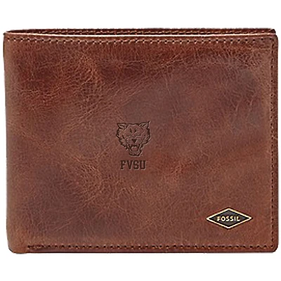 Men's Fossil Brown Fort Valley State Wildcats Ryan RFID Flip ID Bi-Fold Wallet