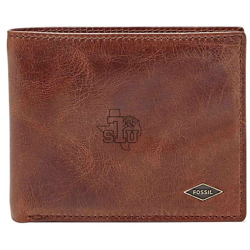Men's Fossil Brown Texas Southern Tigers Ryan RFID Flip ID Bi-Fold Wallet