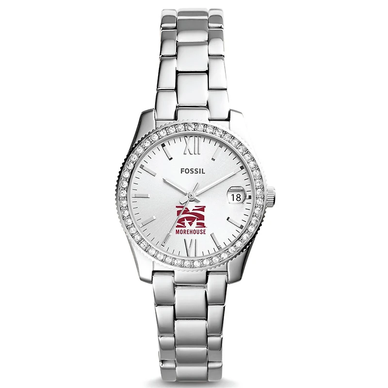 Women's Fossil Silver Morehouse Maroon Tigers Scarlette Mini Three-Hand Date Watch