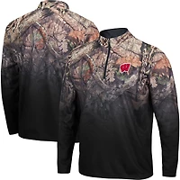 Men's Colosseum Black Wisconsin Badgers Mossy Oak Fleet II Quarter-Zip Jacket