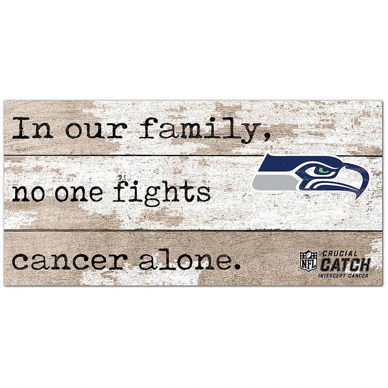 Seattle Seahawks NFL Crucial Catch 6'' x 12'' In Our Family No One Fights Cancer Alone Sign