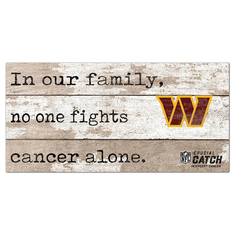 Washington Football Team NFL Crucial Catch 6'' x 12'' In Our Family No One Fights Cancer Alone Sign